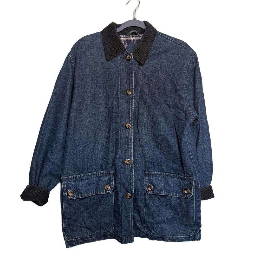 Denim Hunter‎ Coat with Corduroy Collar and Plaid  Lining